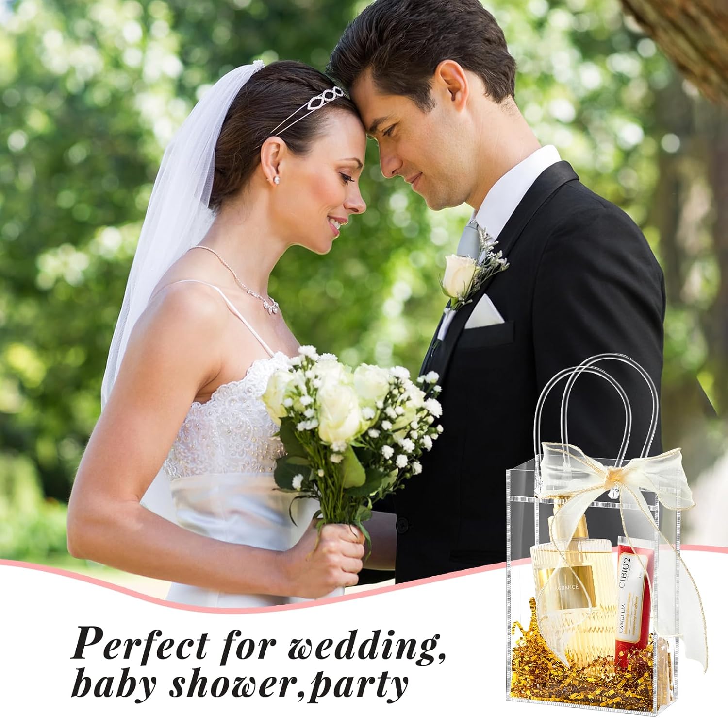 Ohuimrt 30 PCS Clear Plastic Gift Bags with Handles, 4.9 x 7.5 x 3.15 Inches Reusable Party Favor Bags with Ribbon Transparent Gift Wrap Bags Bulk for Weddings Birthdays - Image 7