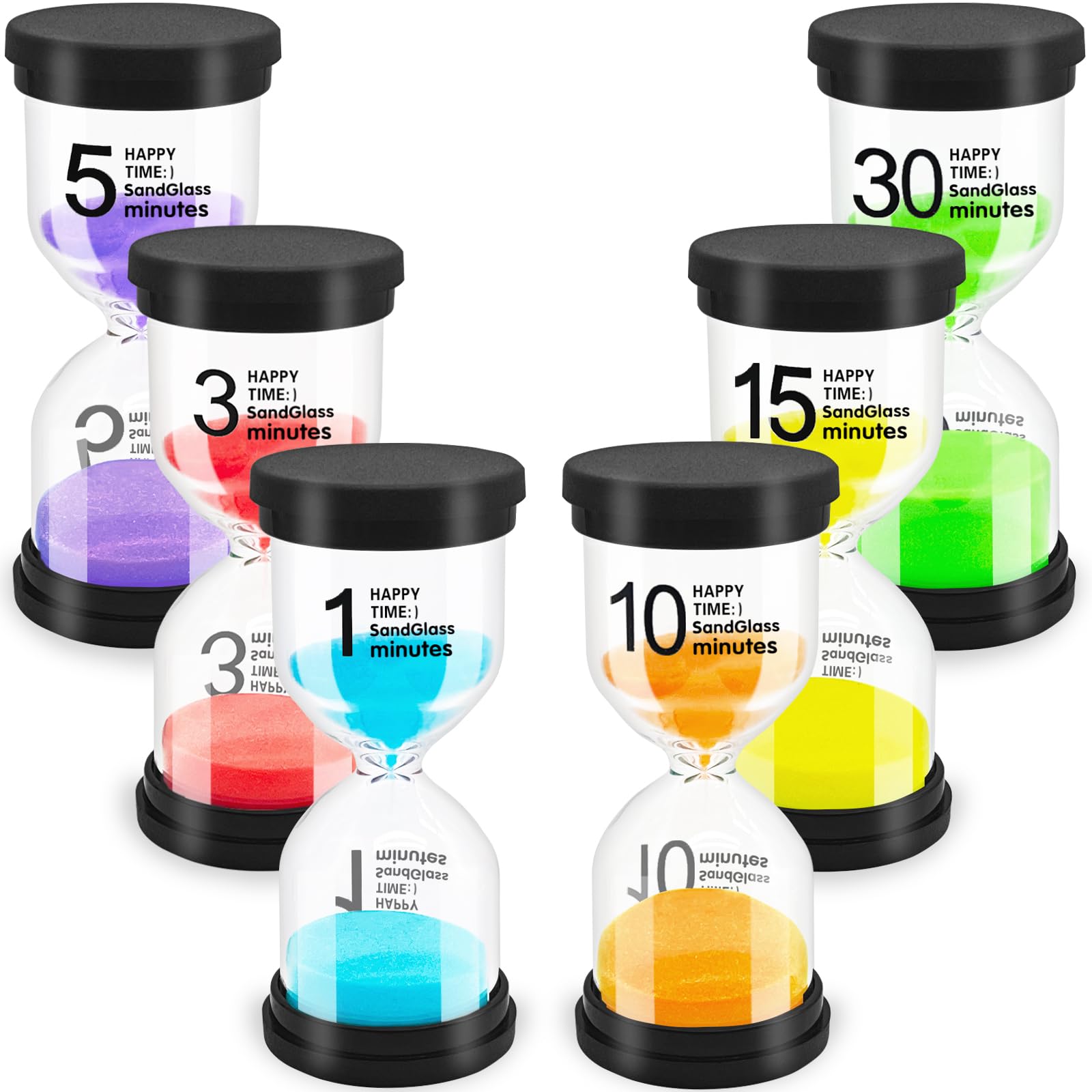 6 Pcs Sand Timers,Colorful Timer for Kids,1/3/5/10/15/30 Minutes Hourglass Sand Timers Sand Clock Timer for Classroom Cooking Office Games