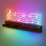 CoolGift Mart Glowing Guitar Wall Mount, Musical Notes Design, Pick Holder with Guitar Capo Storage, USB Powered, Premium Wood and Acrylic, Gift for Music Lovers