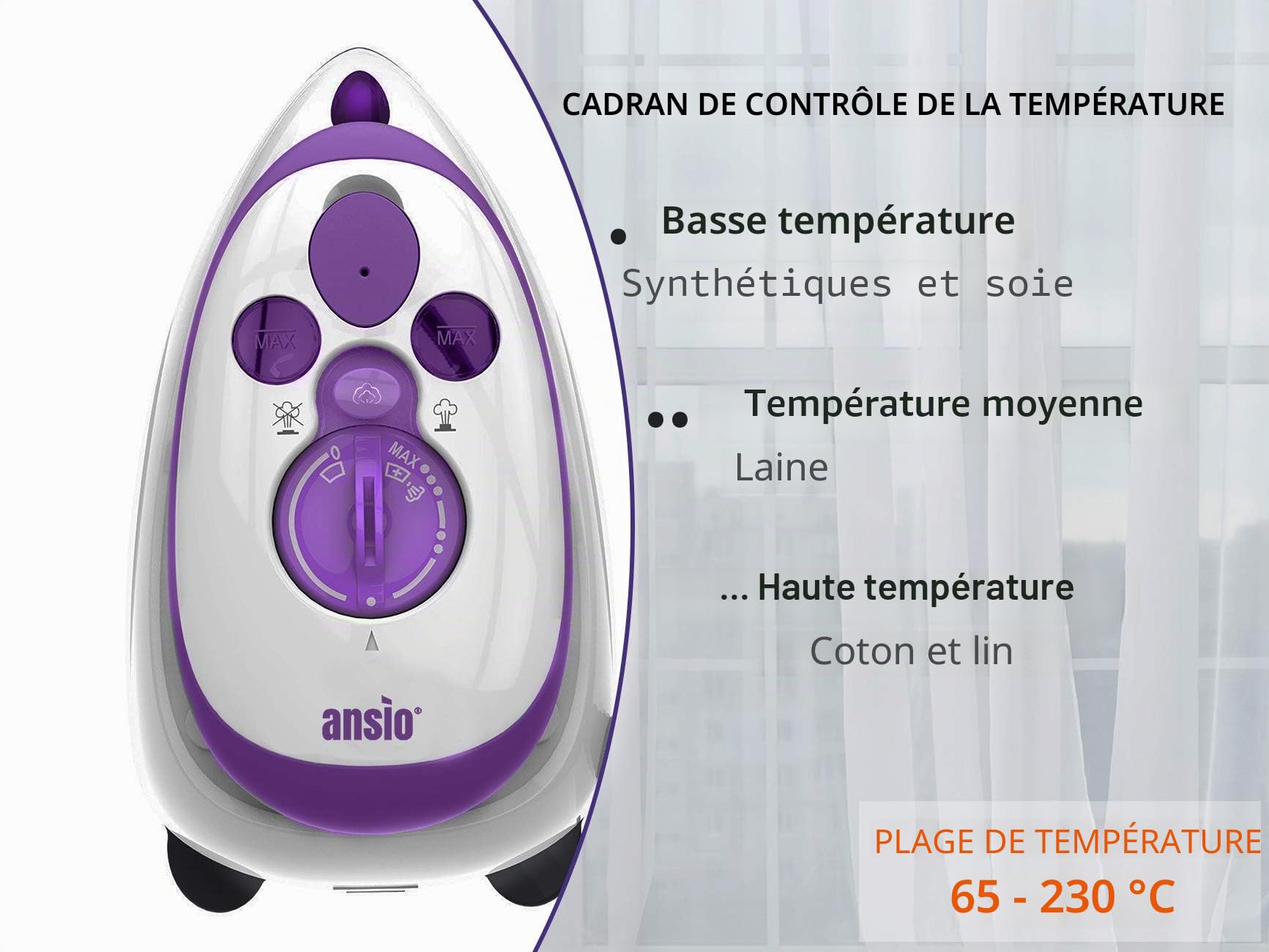 ANSIO Mini plaque de voyage avec semelle en céramique parfaite pour voyager et matelassage - Design léger et compact - Garantie de 2 ans - Violet/blanc