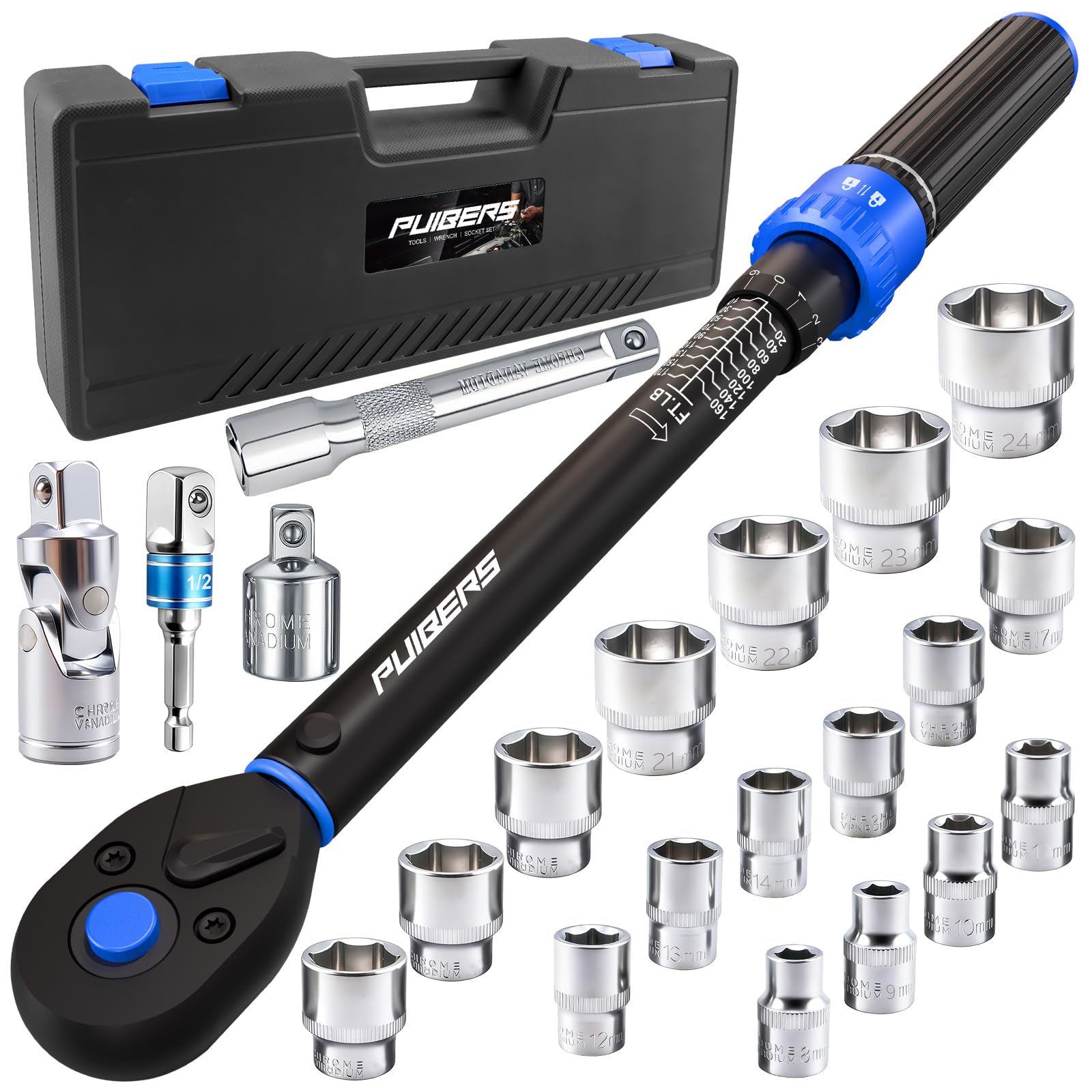 1/2-Inch Drive Torque Wrench Set, 10-170 ft-lb Dual Scale