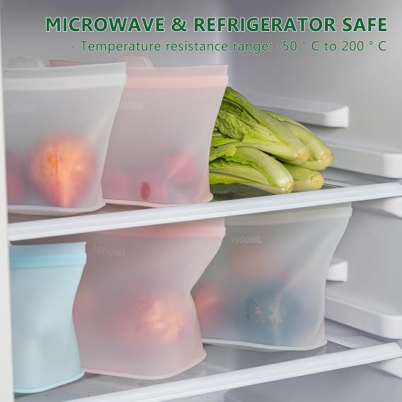 Reusable Silicone Food Storage Bags, 3-Pack Leakproof BPA-Free Freezer Bags