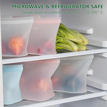 Reusable Silicone Food Storage Bags, 3-Pack Leakproof BPA-Free Freezer Bags