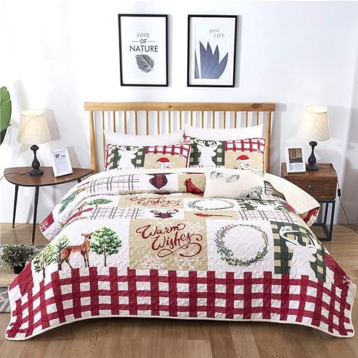 WONGS BEDDING Christmas Quilt Set Twin Rustic Christmas