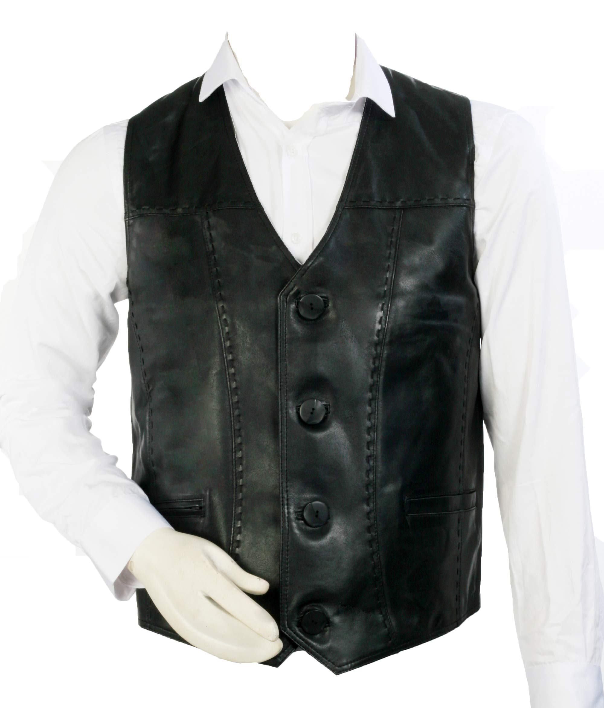 Gilet in pelle di agnello 100%, gilet in pelle nera, maglia morbida della pelle di pecora, Nero , XXL