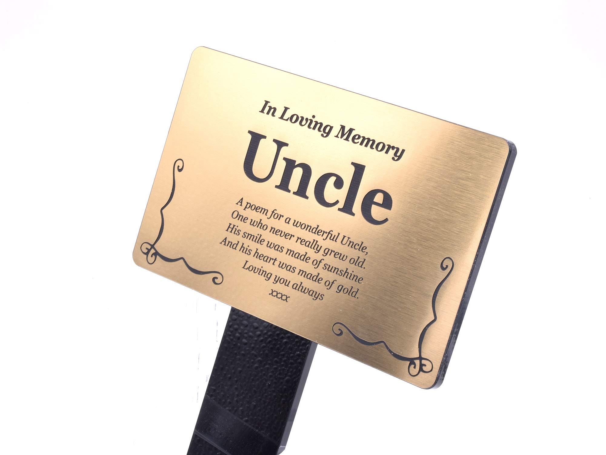 Origindesigned Gold Uncle Memorial Remembrance Plaque Stake - /Silver/Copper/Black & White, Waterproof, Outdoor, Grave Marker, Tribute, Plant Marker (Gold)