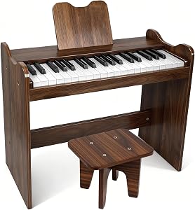 Kids Piano Keyboard, 37 Keys Wooden Digital Piano with Stool and Music Stand, Educational Musical Instrument Toy, Christmas Birthday Gifts for Girls and Boys Over