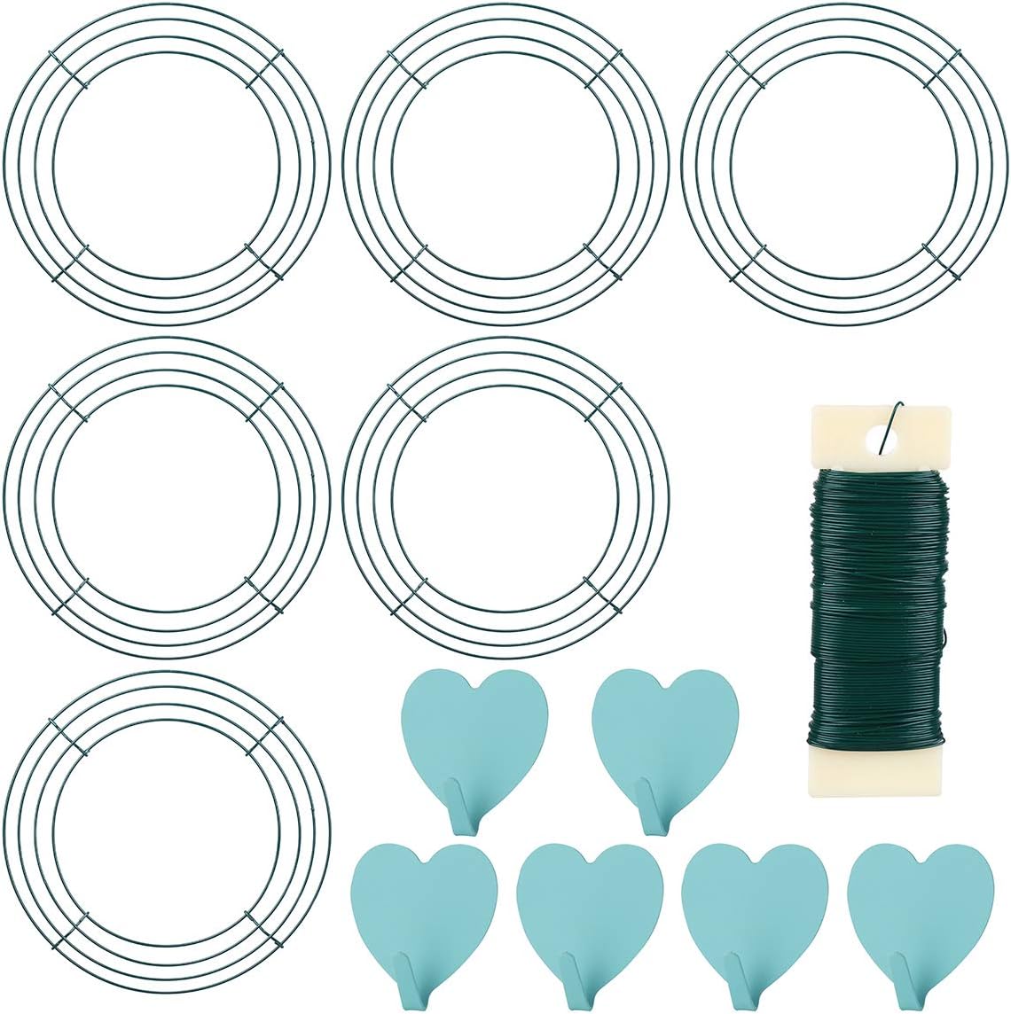 6 Pack Wire Wreath Frame 10 Inches Metal Wreath Rings for Chirstmas New Year Party with 6 Pcs Adhesive Hooks and 38 Yard 22 Gauge Paddle Wire for Crafts