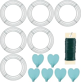 6 Pack Wire Wreath Frame 10 Inches Metal Wreath Frame Wreath Form Wreath Hoop Wreath Ring with 6 Pcs Adhesive Hooks and 38 Yard 22 Gauge Paddle Wire for Crafts