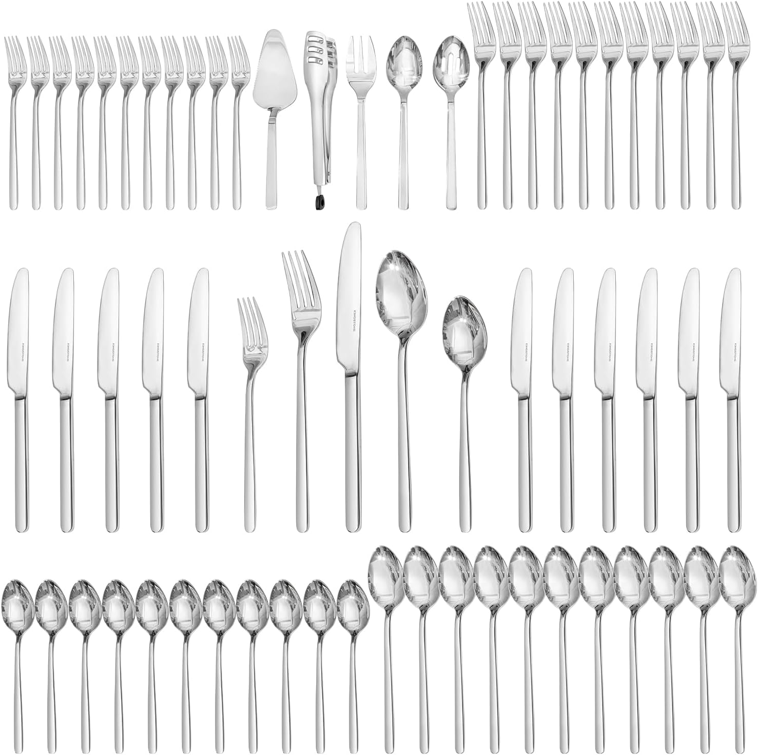 Silverware Set With Serving Utensils, 65 Piece Flatware for 12, 18/10 Cutlery With 5 Piece Serving Utensil Set - Modern and Original Design, Dishwasher Safe