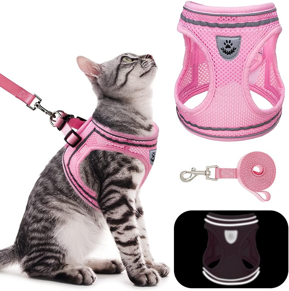 PUPTECK Breathable Cat Harness and Leash Set - Escape Proof Cat Vest Harness, Reflective Adjustable Soft Mesh Kitty Puppy Harness, Easy…
