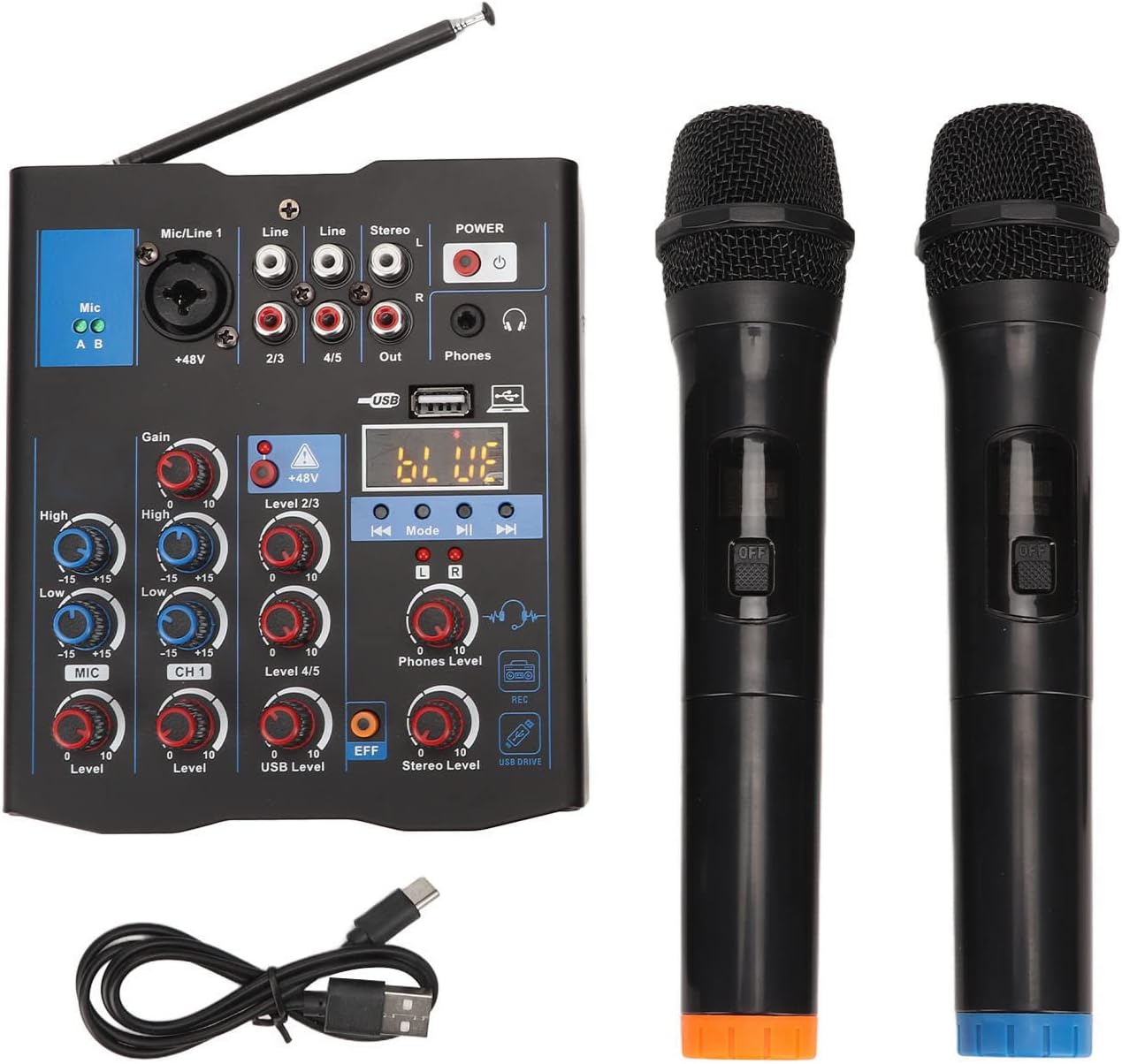 Dual Microphone Mixer, 4 Channel Wireless Microphone Audio