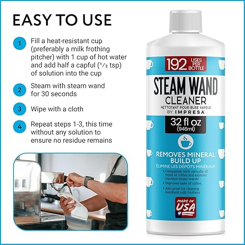Miniatura 4 de IMPRESA Limpiador de varita de vapor de 32 onzas, elimina la acumulación mineral y los residuos de proteína de leche en varitas de vapor,