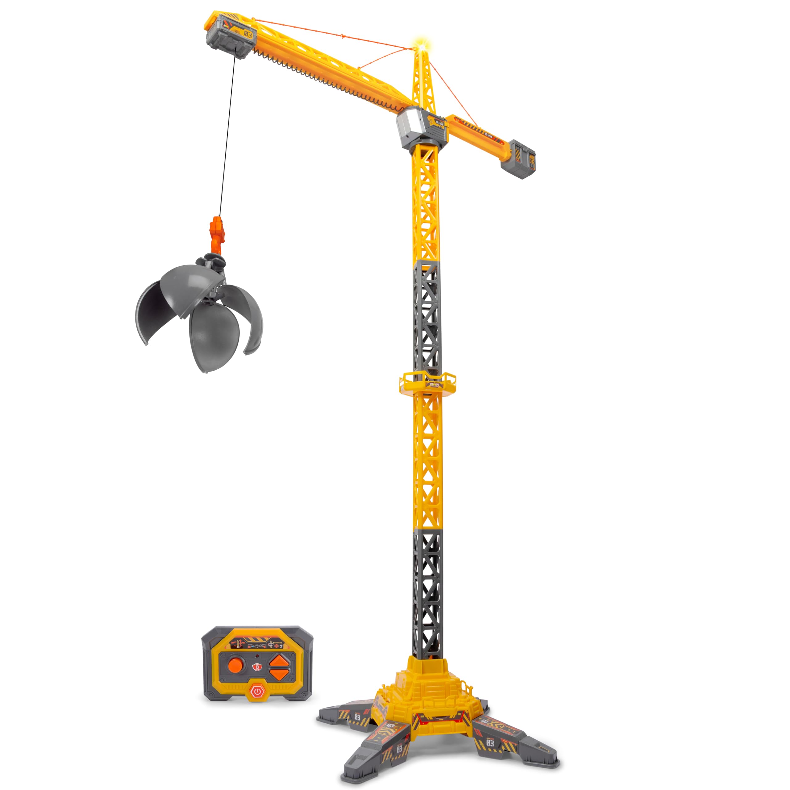 Dickie 203729025 Grue Titan Radio Control 150 cm, Pivote à 360°, Monte et descend avec lumière et USB, Accessoires Inclus, Jouet de Construction, à partir de 3 Ans