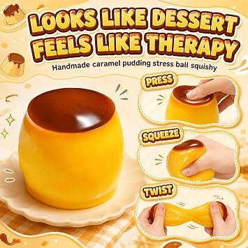 Crunchy Pudding Squishy Stress Ball,Cute Soft Caramel Squeeze Moldable Slushy Asmr Realistic Taba Handmade Slowly Rebound Sticky Silicone Dessert for Adults Party Favor