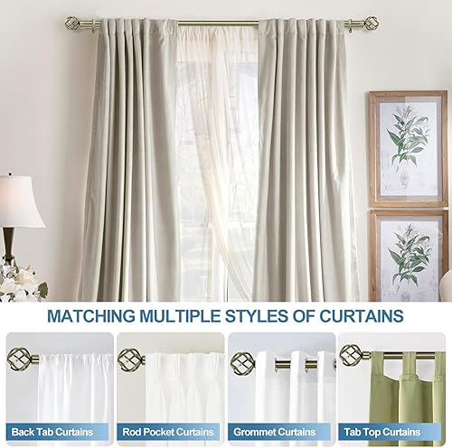 Miniatura 6 de Urbanest Zeffoli - Juego de barra de cortina de cortina doble con botón plano de 1 pulgada y 34 pulgadas, 84 a 120 pulgadas, acero cepillado