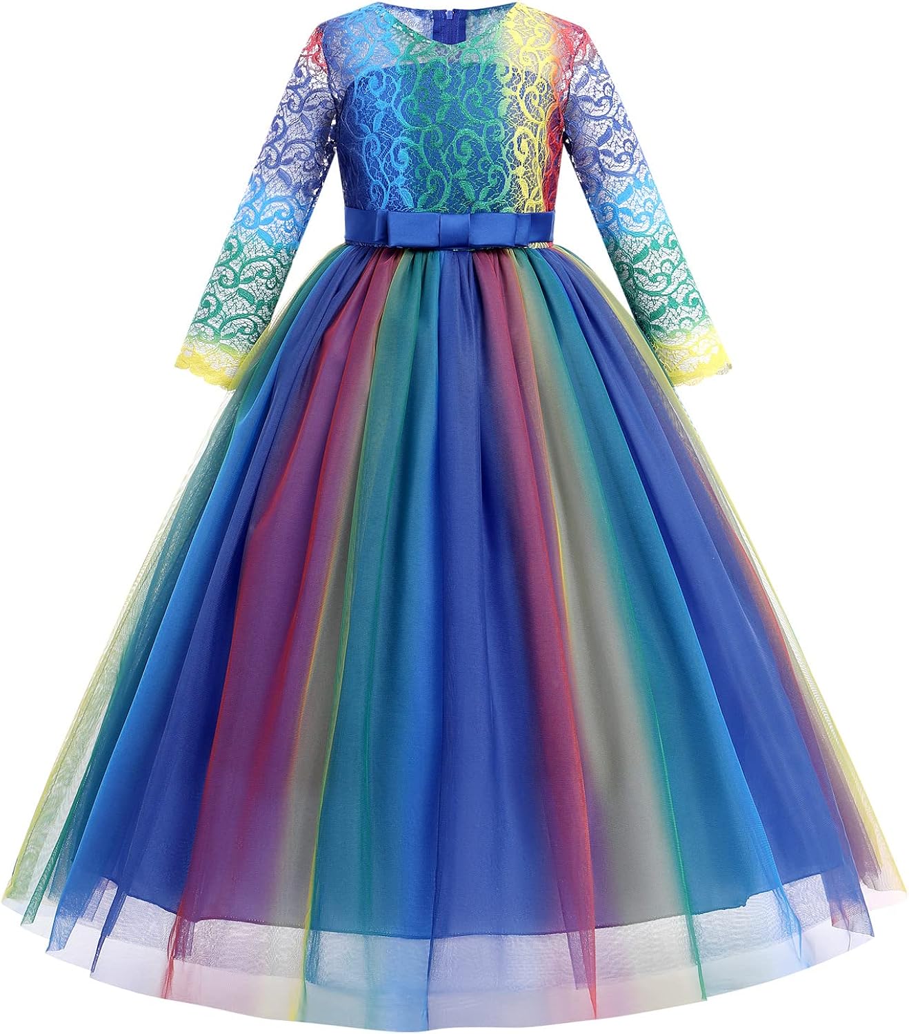 Vestido largo de princesa con encaje floral para niñas, vestido largo de princesa, vestido de fiesta de boda, vestido formal de noche