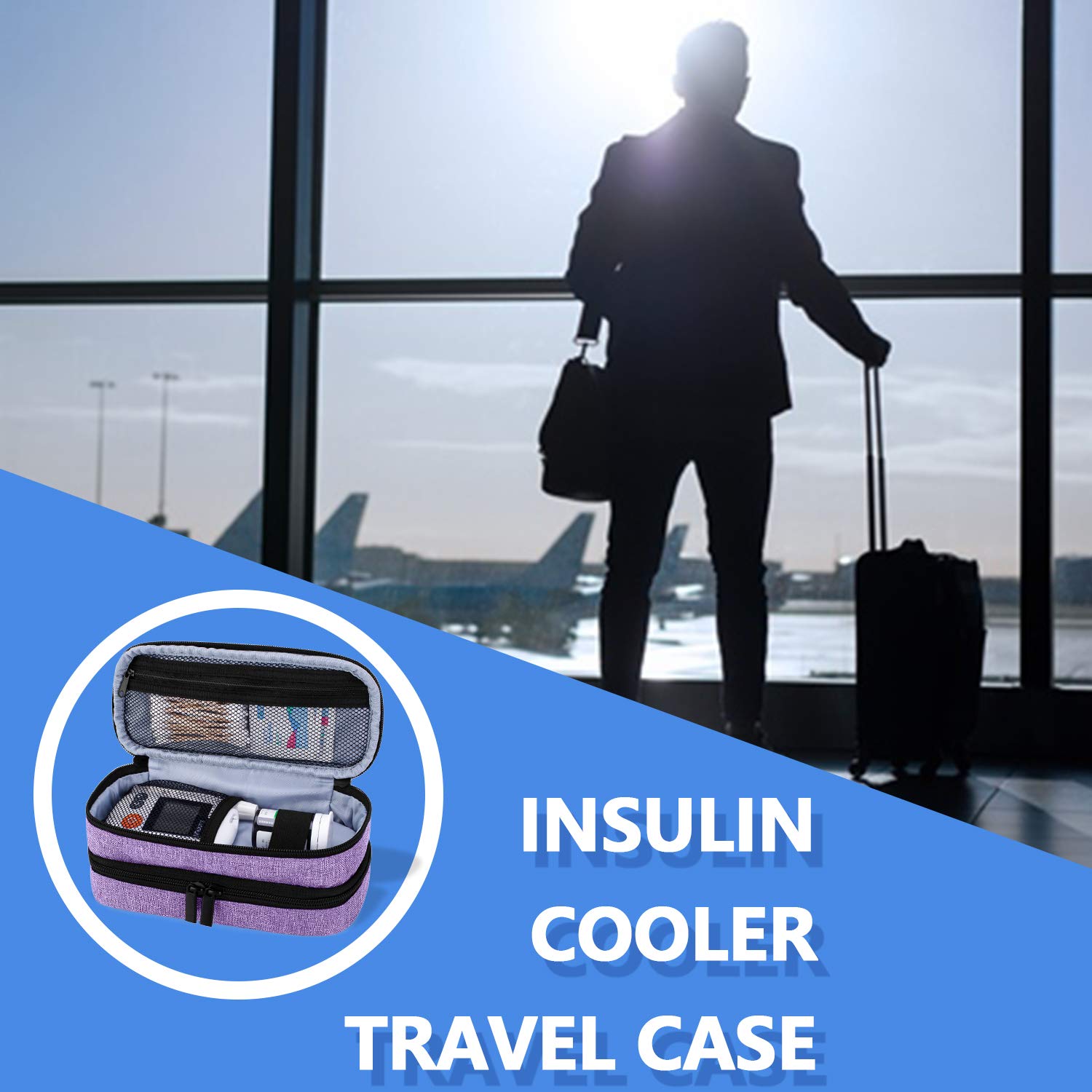 Yarwo Bolsa de Insulina Organizador, Bolsa de Diabetico, Isotermica Insulina Estuche Diseñado especialmente para tomar bolígrafos de insulina u otros suministros para diabéticos, Púrpura
