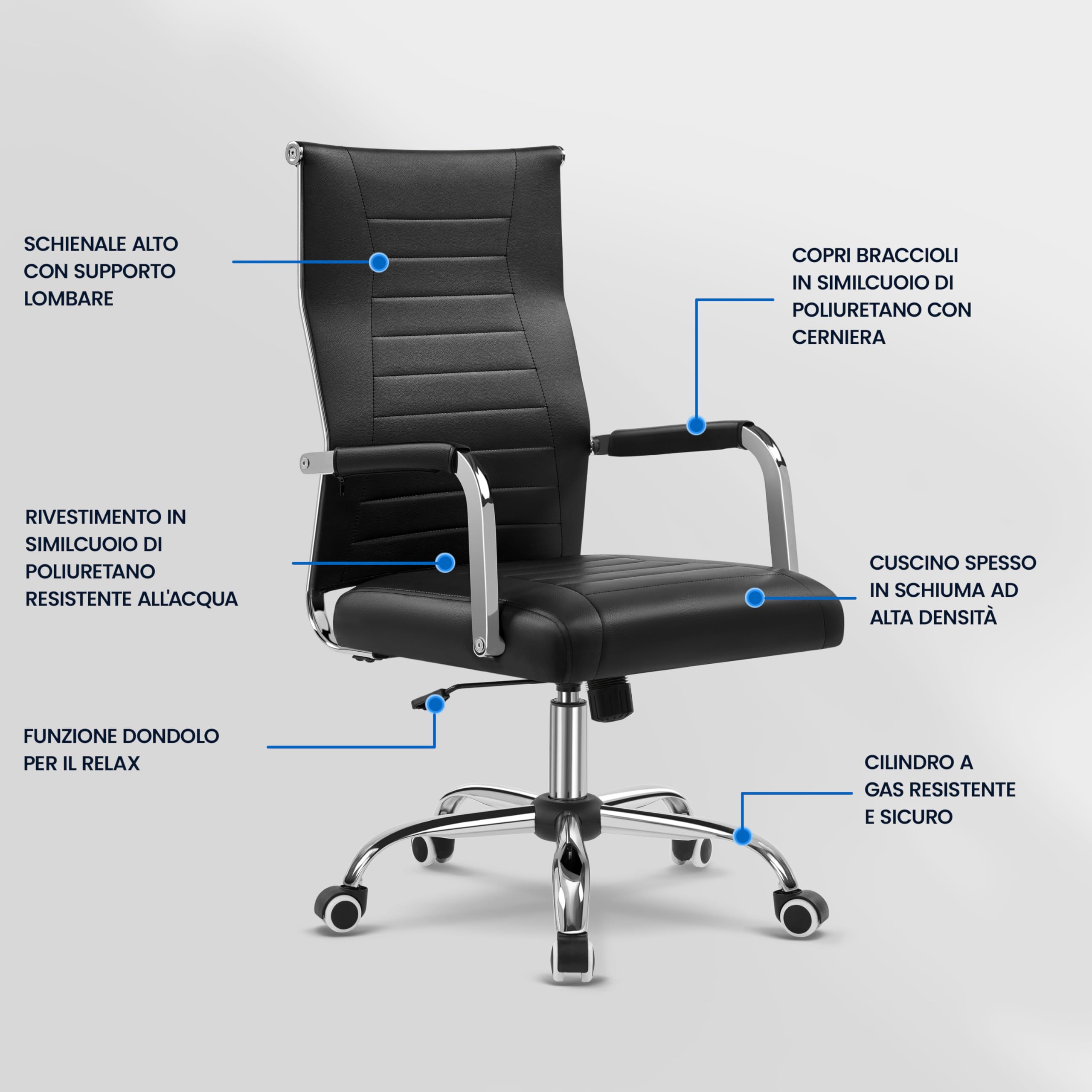 Sedia Da Ufficio Ergonomica Yaheetech - Schienale Alto In Finta Pelle, Reclinabile, Rotelle Girevoli, Regolabile In Altezza, Portata 136 Kg
