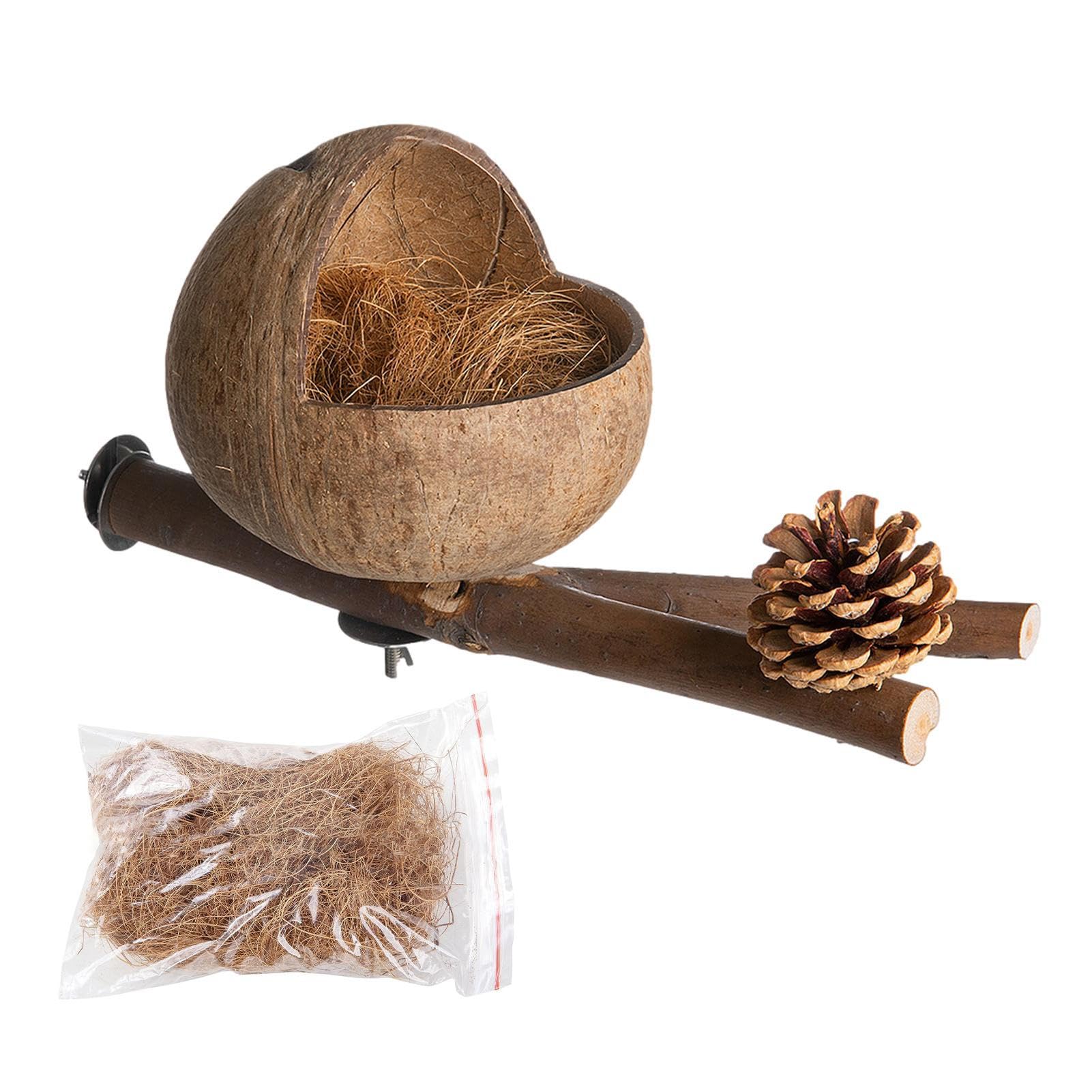 Stronrive Pine Cone Decoration Bird House, Shell Bird Nest House Hut Cage | Parrot Nesting Box With Shredded For Finches, Budgerigar, Cockatiel, Parakeet