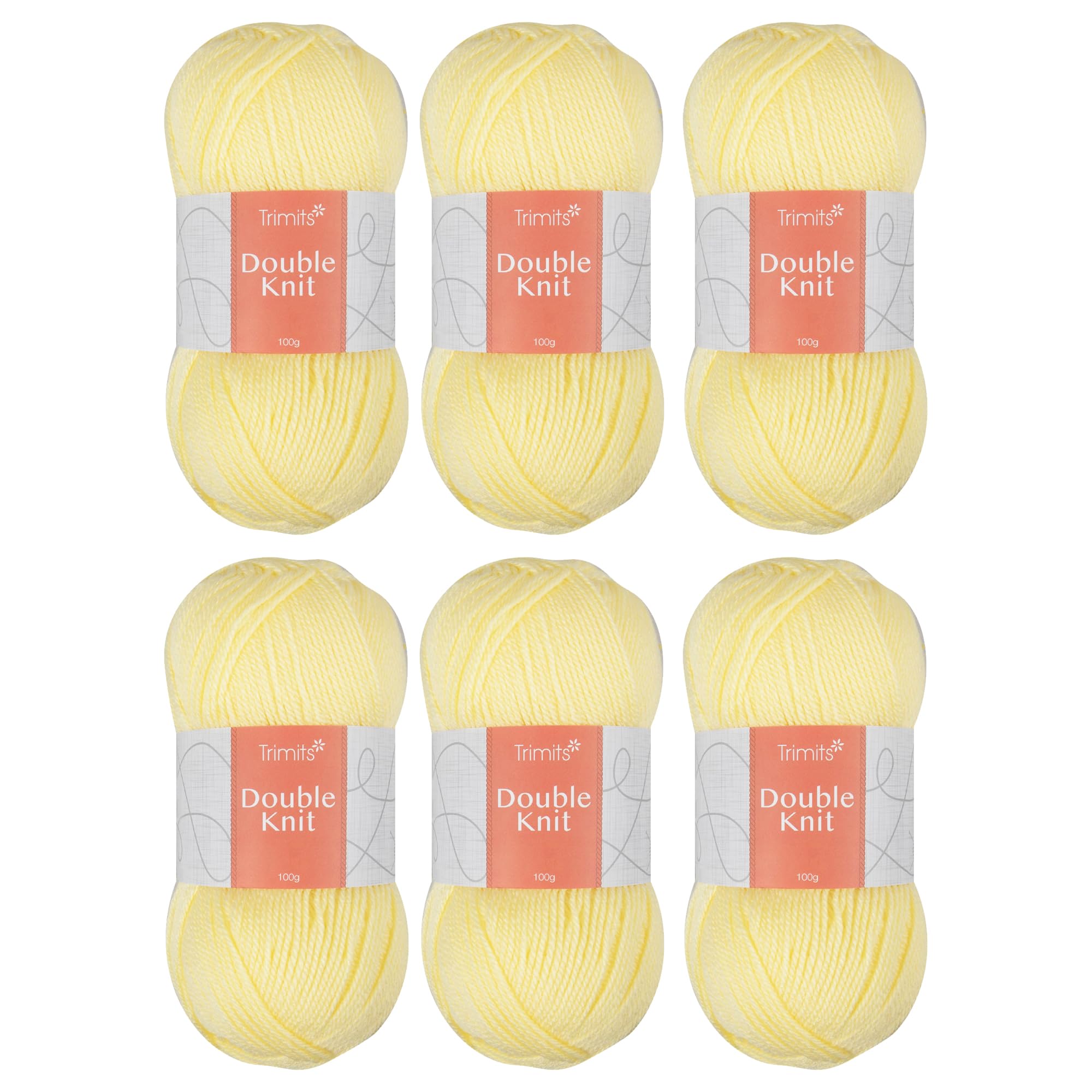 Trimits Double Knit Acrylic Yarn Wool for Knitting and Crochet - 6 x 100g (280 metres) - Soft Touch Easy Care Machine Washable DK Yarn, Oeko-TEX Certified Fibre, Lemon