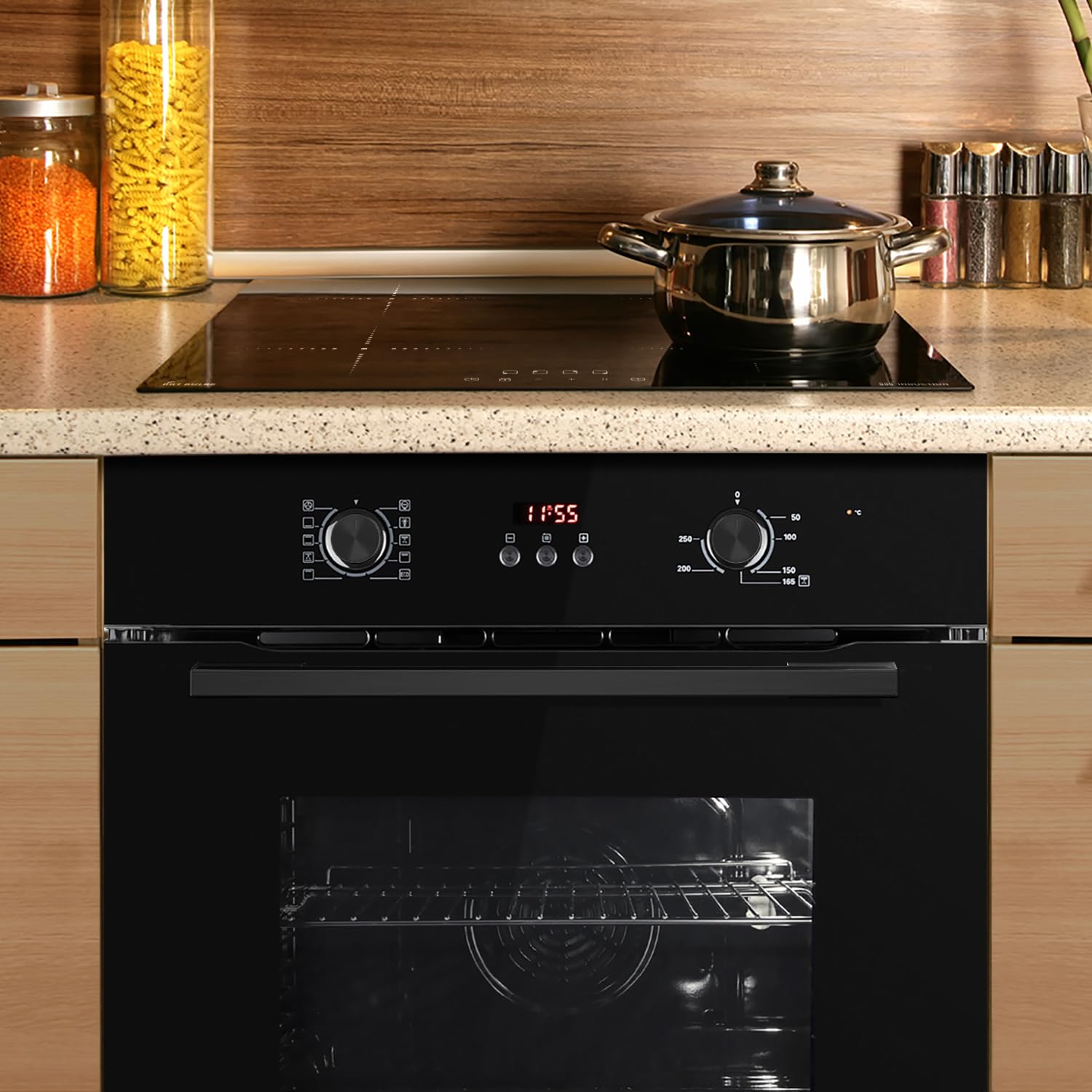 KKT KOLBE Autarkes Herdset 60cm Einbaubackofen BO8005FB 59cm Induktionskochfeld IH85900RL Grill Heißluft Automatik-Timer