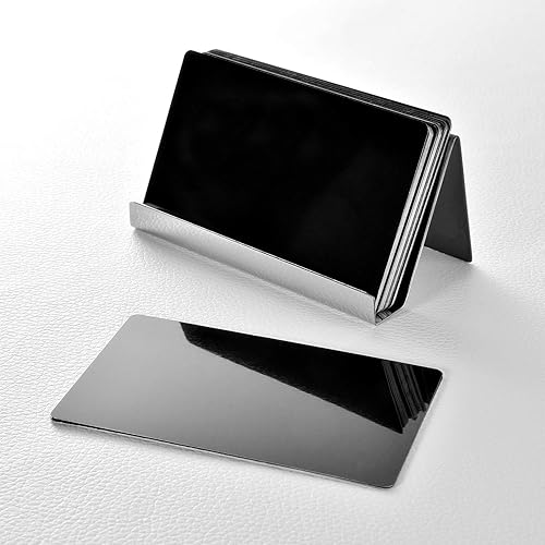Miniatura 5 de Maxdot Paquete de 2 soportes de acero inoxidable para tarjetas de visita de escritorio, organizador de tarjetas de crédito para negocios, soporte