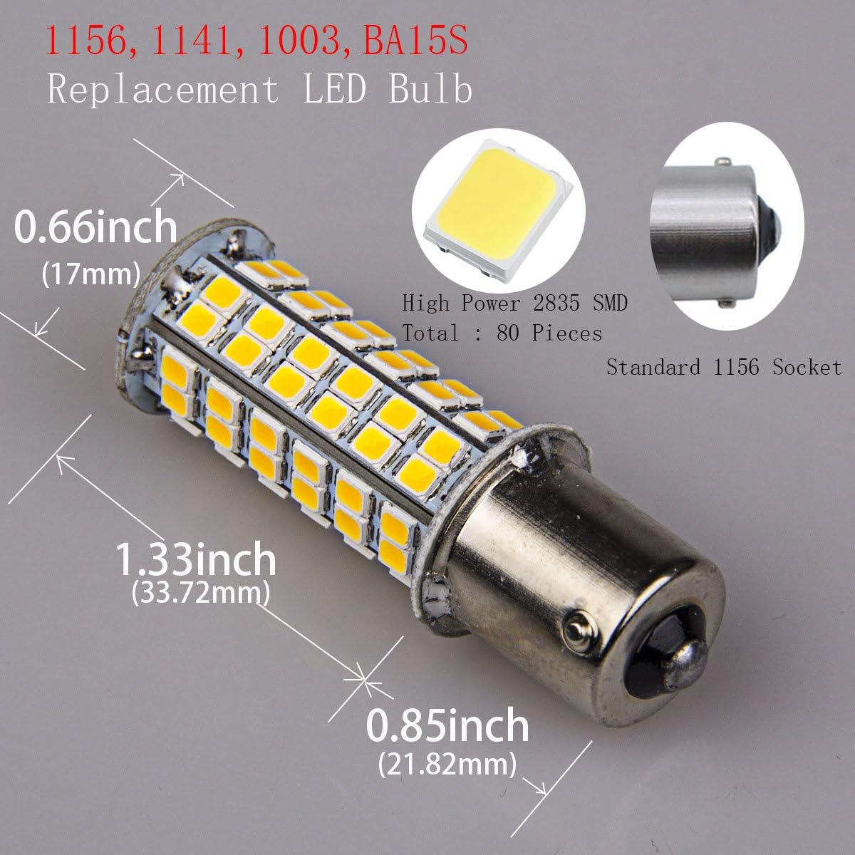 5 x Super Bright 1141 Interior Light Bulbs BA15S 1156 80 SMD LED 1003 900 Lumens RV Camper Trailer Turn Signal Backup Reverse,Warm White