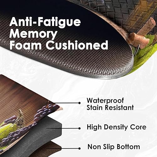 Miniatura 6 de Juego de 2 tapetes de cocina de vino antifatiga acolchados de uva para piso, tapete retro impermeable antideslizante para cocina, tapetes y