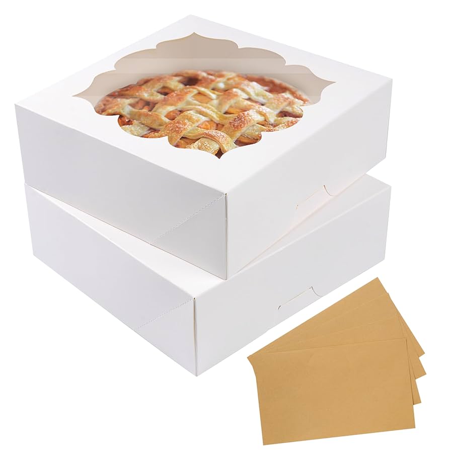 CHERRY 25-PACK 9"x9"x3"Brown Bakery Boxes With PVC Window For Pie And Cookies Boxes Large Natural Kraft Paper Box 9x9x3inch,Pack Of 25