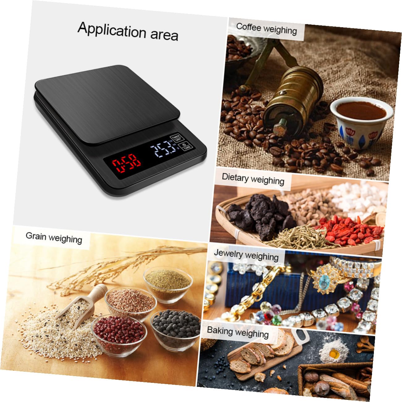 Báscula Digital de Cocina con Temporizador, Precisión Alta, 10 Kg