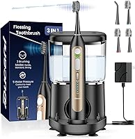 Vista 1 de Cepillo de dientes eléctrico con hilo dental de agua, combo de cepillo de dientes mejorado con 3 cepillos + 1 boquilla, 5 velocidades de hilo dental