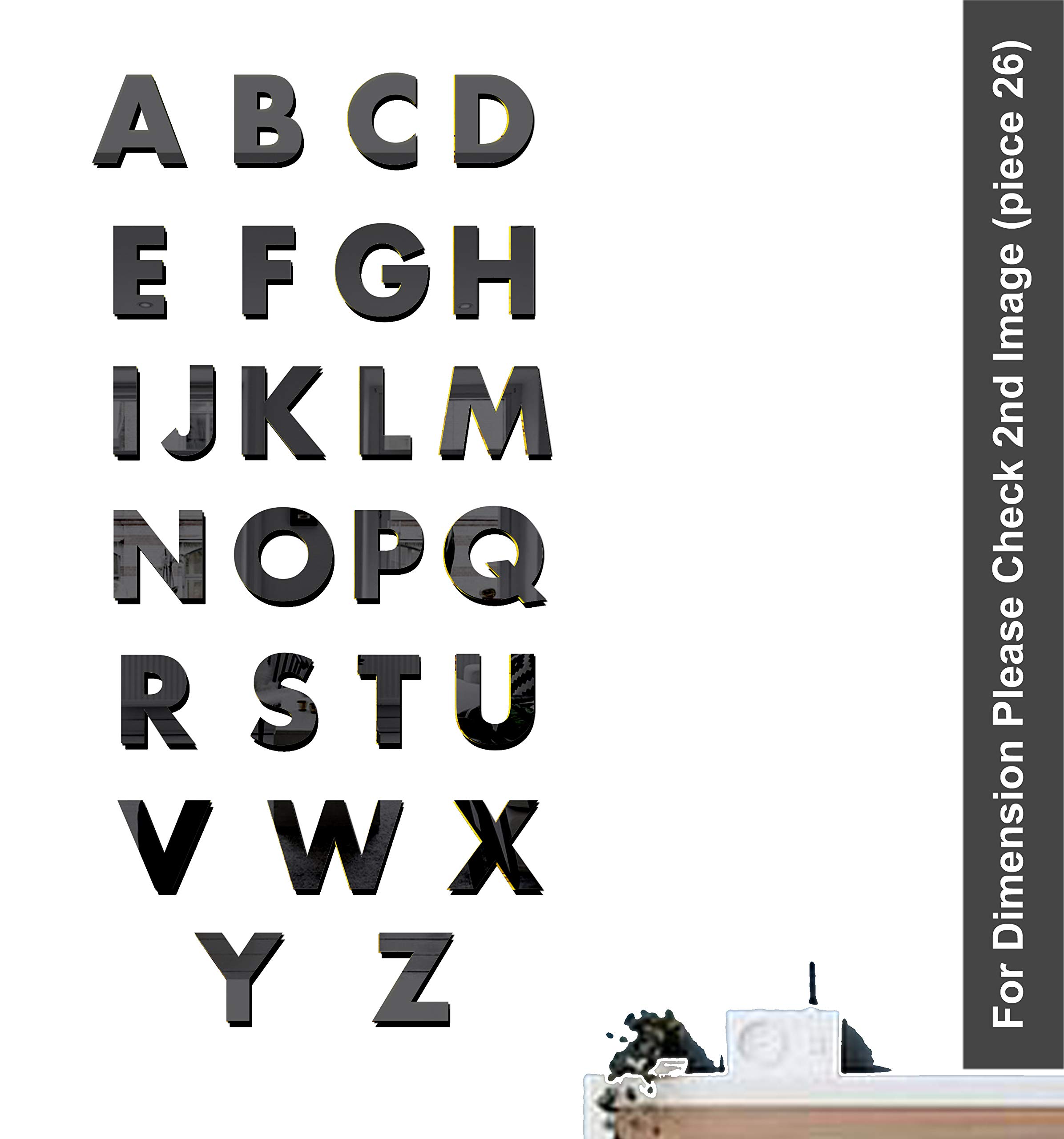 3D Acrylic Mirror Wall Stickers - Alphabet Black -1 3D Acrylic Mirror Wall Stickers - Alphabet Black -1