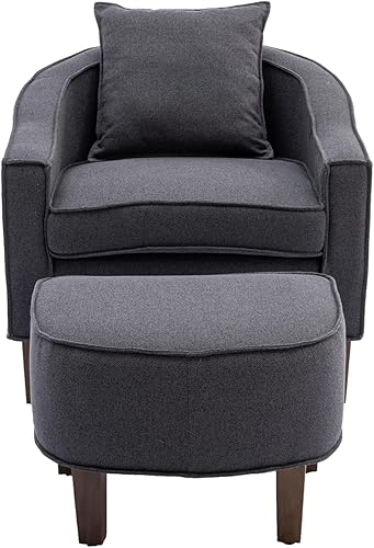 Miniatura 7 de Silla decorativa con otomana y almohada, carga de 300 libras de mediados de siglo, moderno sofá tapizado con patas de madera y cómodos brazos