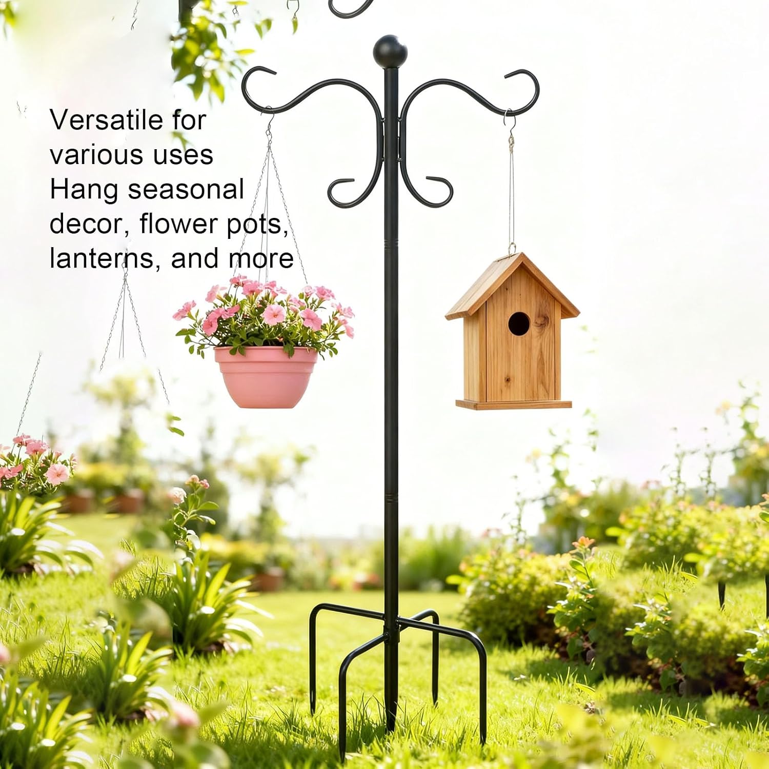 Naroote Iron Shepherds Hook, 76 Inch Adjustable Garden Stand, Outdoor Bird Feeders Stand with 5 Prongs Base, Ideal for Hanging Plants & Wind Chimes Decor