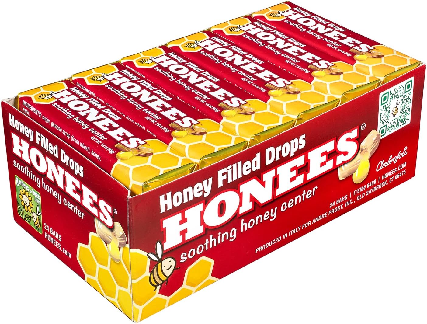 Honees Honey Filled Drops, Honey Cough Drops with Real Honey-Natural Sore Throat Relief-Nothing Artificial-Throat Coat Lozenges, Natural Cough Suppressant, Non-GMO (24 Pack โ 216 Drops)