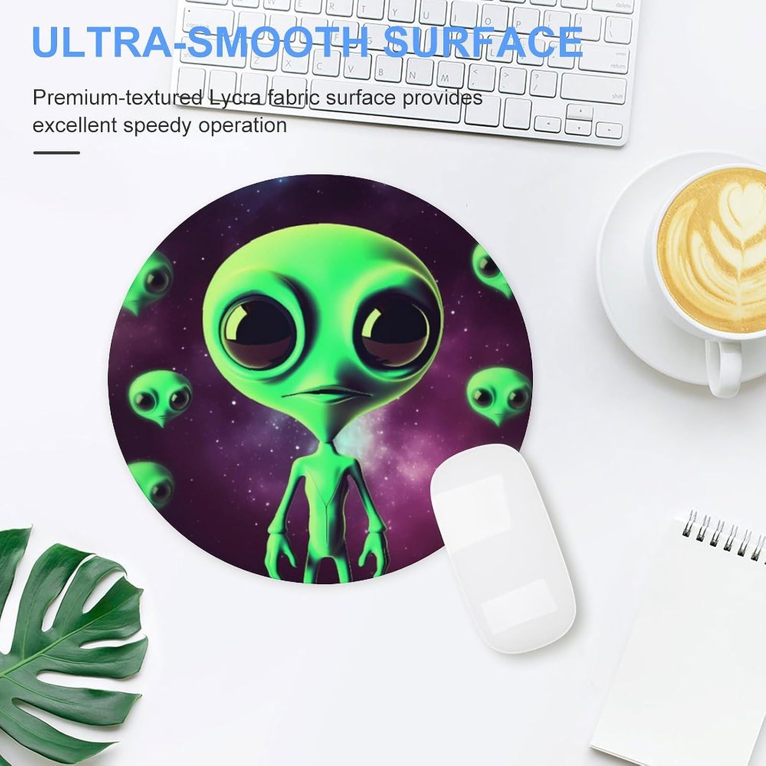 Green Alien Round Mousepad Funny Small MouseMat with Non-Slip Rubber Base and Stitched Edge Gaming Mousepad for Home Office Dorm Desk Decor Accessories for Home Office Work 7.8x7.8 Inches image 4