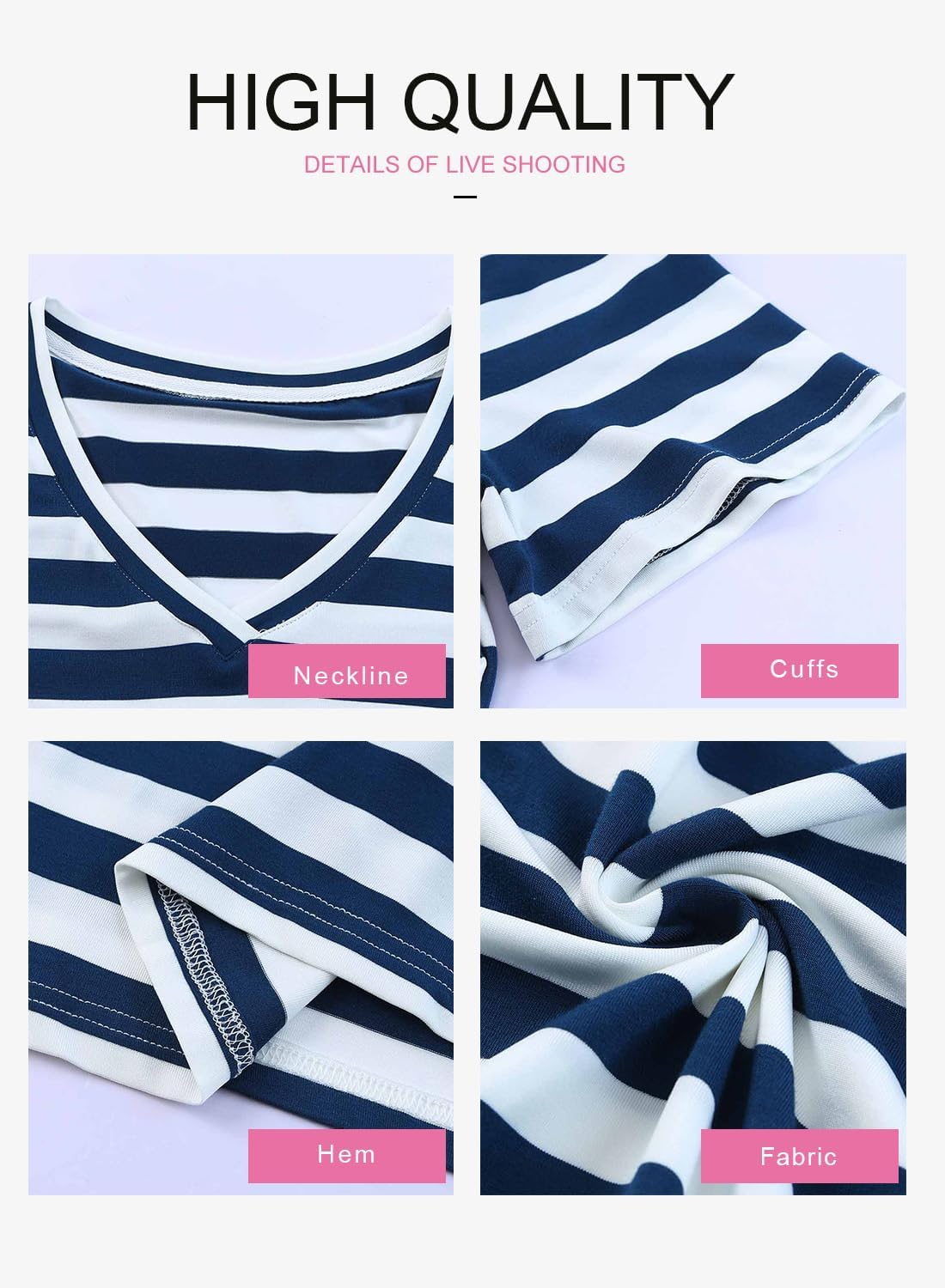 BLENCOT Women Summer Dress Striped Short Sleeve V Neck Sundress Casual Side Slit Beachwear T-Shirt Dresses - Image 5