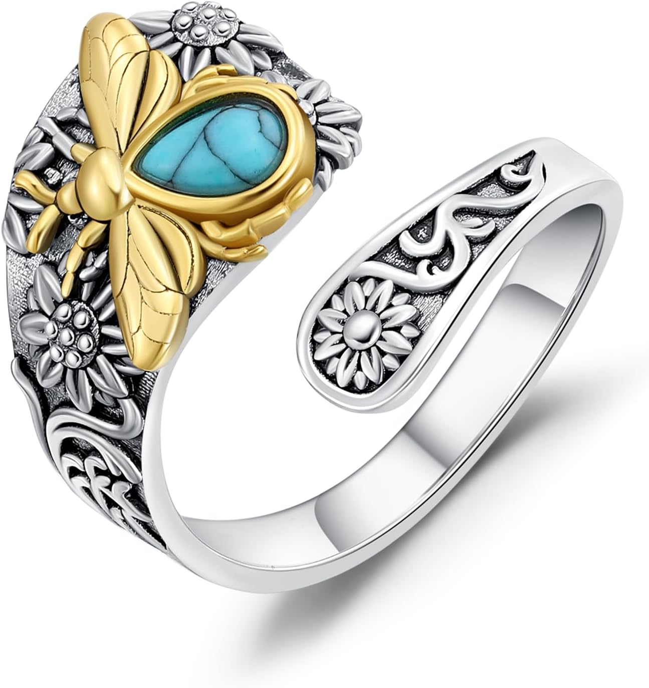 Amazon.com: YYmqmq Bee Ring 925 Sterling Silver Sunflower Turquoise ...