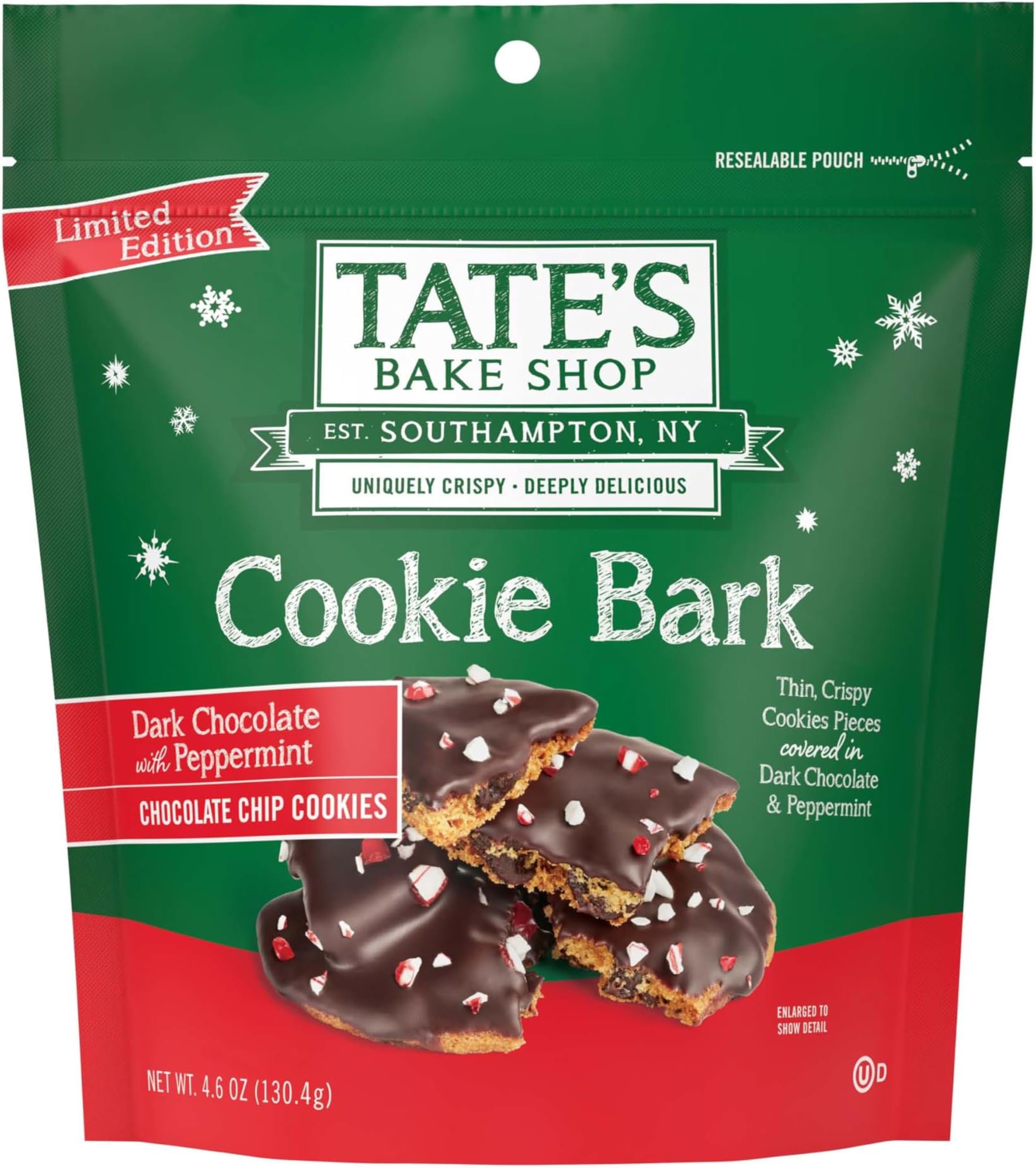 Holiday Cookie Bark, Chocolate Chip Cookies with Dark Chocolate and Peppermint, Limited Edition, 4.6 oz