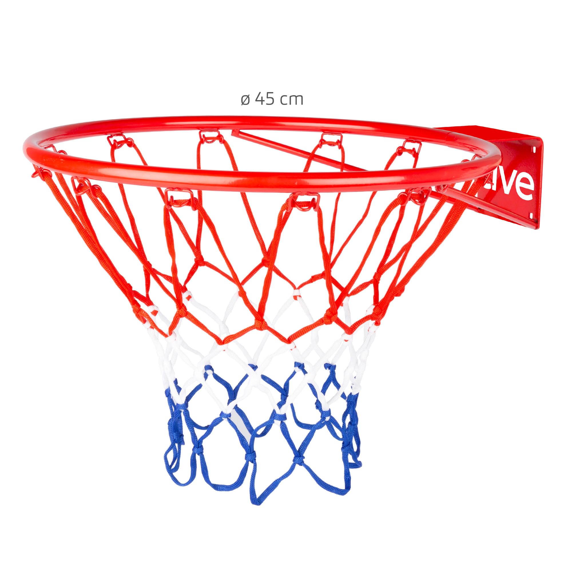 AKTIVE Canestro da basket da parete 45 cm, scala 1/1, Rete in poliestere e anello in metallo, Montaggio con 4 viti incluse, Per giocare in casa, in terrazza o in giardino (54278)