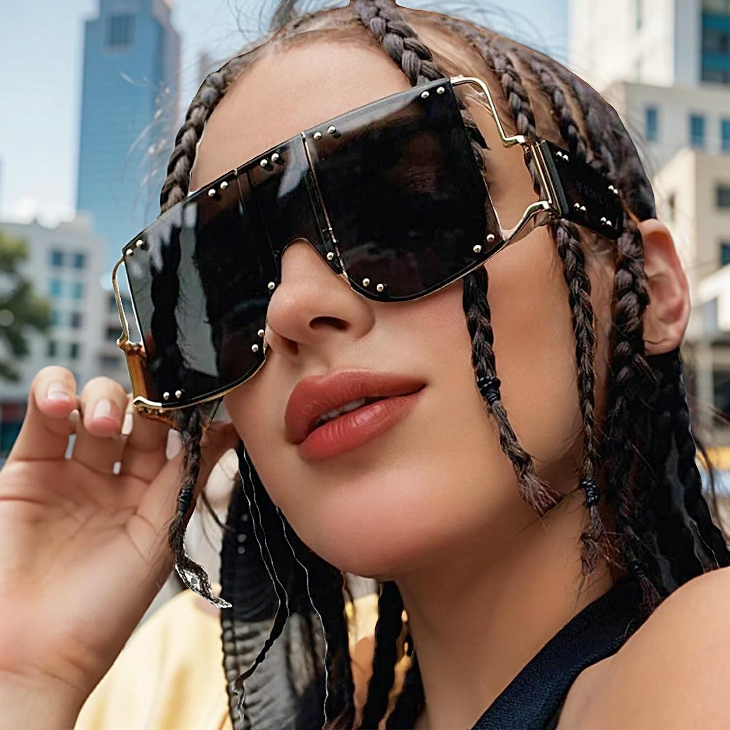 COTIA/Fashion Square Sunglasses Women New Oversized Mirror Men Shades Glasses Luxury Brand Metal Rivet Fashion Female Eyewear image 2