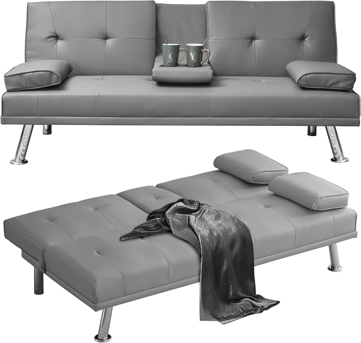 Ucloveria Futon Sofa Bed Modern Faux Leather Couch