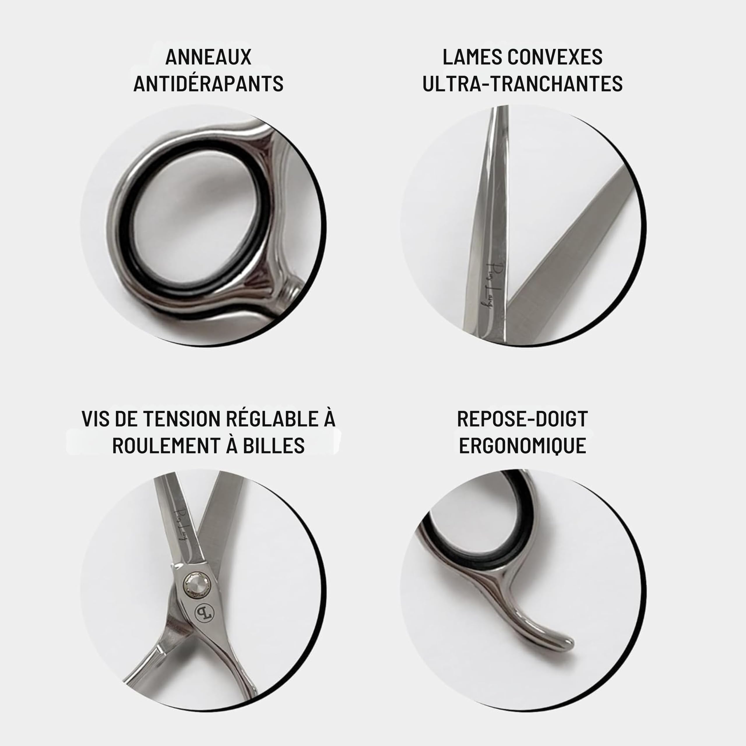 Ciseaux de Coiffure Professionnels 6,5" Lames Convexes Système de Tension à Roulement à Billes Étui