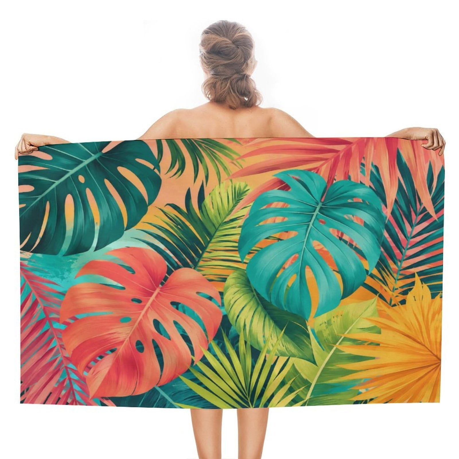 Anceky Tropical Leaves Oversized Beach Towel Quick Dry Sand Free Microfiber Travel Towel Lightweight Multi Purpose Beach Blanket Pool Gym Bath Towel 51x31 in