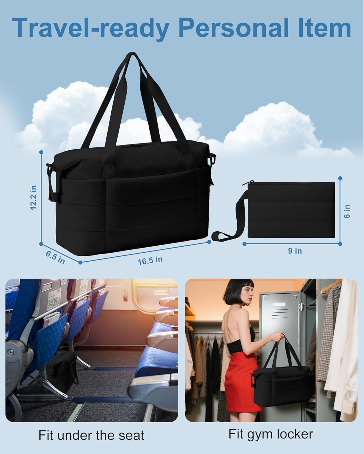 JUNGYOON Gym Bag for Women – Lightweight Weekender Overnight Bags with Toiletry Pouch, Quilted Travel Duffle Carry On Bag - Image 3