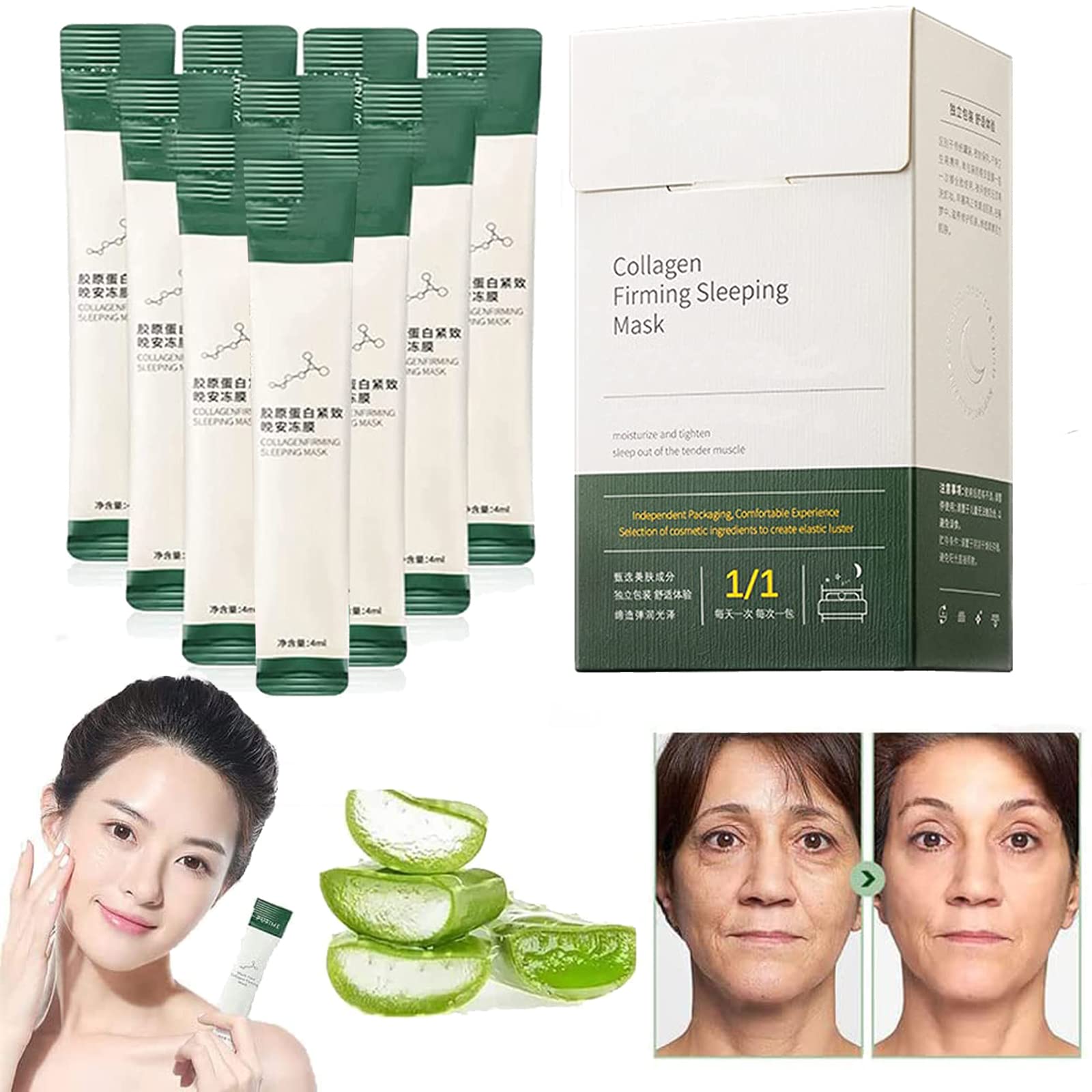 20PCS Korean Collagen Lifting Firming Mask, Wash-Free Sleeping Mask, Face Care Deep Hydration Moisturizing Facial Mask, Portable Collagen Protein Sheet Masks, For Women & Men