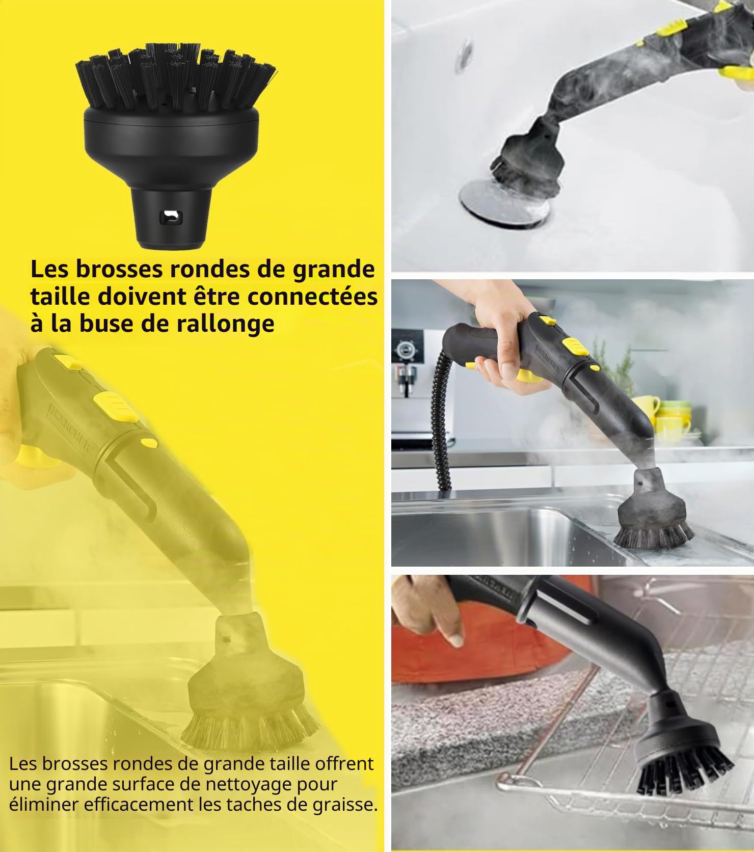 Lot de 8 pour compatible Karcher SC1 SC3 SC5 SC4 SC2 Accessoires de buse manuelle 2.884-280.0, brosse de nettoyage, brosse ronde, chiffon en fibre, pièces de rechange