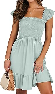 IFFEI Mommy and Me Matching Dresses Womens Smocked Ruffle Sleeve Mini Dress Vacation Beach