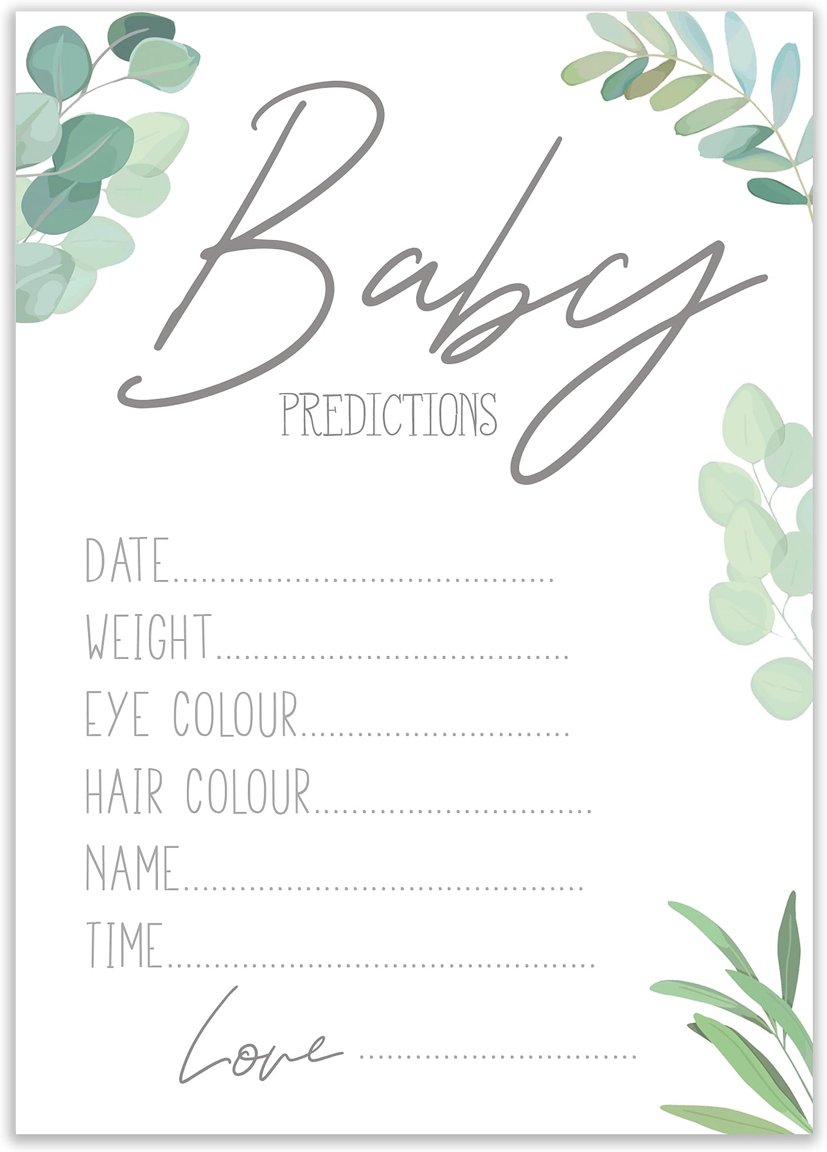Baby Shower Game - Pack of 10 Baby Boho/BOTANICAL Prediction Cards - (BSBBPC20)